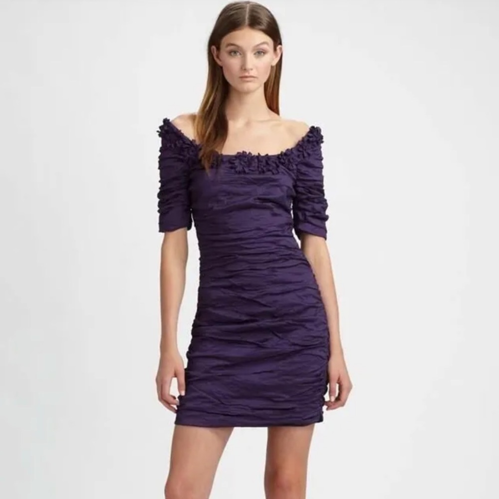 NWT BCBG Max Azria Meredith Purple Flower Appliqué Dress